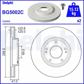 BG5002C Tarcza ham. HYUNDAI/KIA Przód 11/2016> DELPHI підбір по vin на Brocar