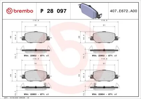P28097 Гальмівні колодки дискові BREMBO підбір по vin на Brocar