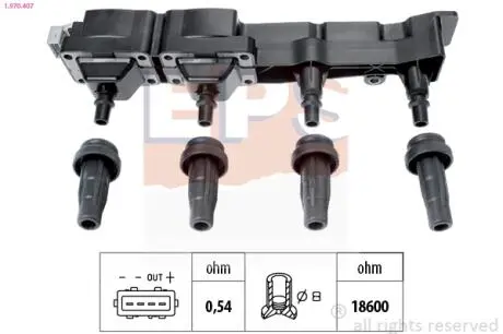 1970407 Катушка зажигания Peugeot 1007/206/207/307 1,6 16V 00-,Berlingo,C2/C3/C4 1,6 16V 0 EPS подбор по vin на Brocar