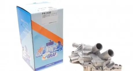 PA1420 Помпа води Audi/Seat/Skoda/VW 1.2-1.4TSI/TFSI 12-13 (28z) (B/B)(6 лоп) (з корпусом і 2 термостатами) GRAF підбір по vin на Brocar