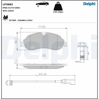 LP3682 Колодки тормозные (передние) Ford Tourneo Custom/Transit Custom/Transit V363 12- (+датчики) (спарка) DELPHI підбір по vin на Brocar