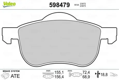 598479 Гальмівні колодки, дискове гальмо (набір) VALEO підбір по vin на Brocar