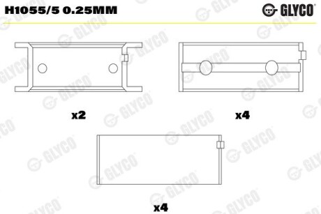 H10555025MM Вкладиші корінні GLYCO підбір по vin на Brocar