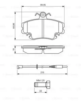 0986494522 Гальмівні колодки передн.Logan,Sandero,Dacia Solenza,Peugeot 205-309,R11-25 BOSCH підбір по vin на Brocar