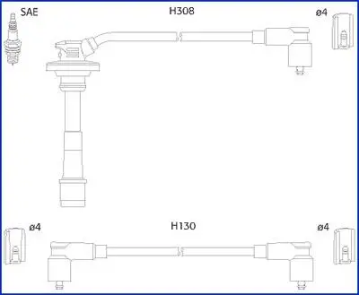 134562 Комплект високовольтних проводів Avensis 1,6 -00, Carina 1,6 -97 HITACHI підбір по vin на Brocar
