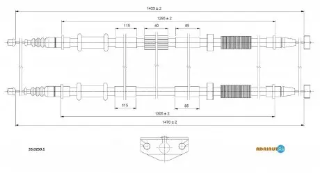 3302501 Трос ручного гальма задн. 1475/1308 + 1460/1293 мм CORSA D -6 ADRIAUTO підбір по vin на Brocar