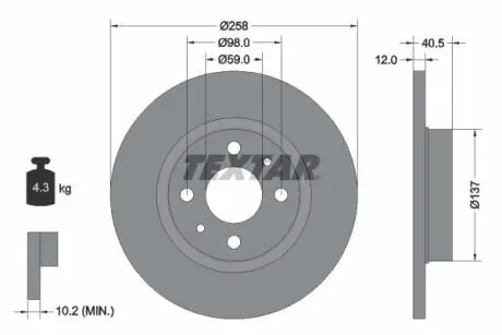 92041503 Диск гальмівний передній TIPO,TEMPRA 1.8 257x12 TEXTAR підбір по vin на Brocar
