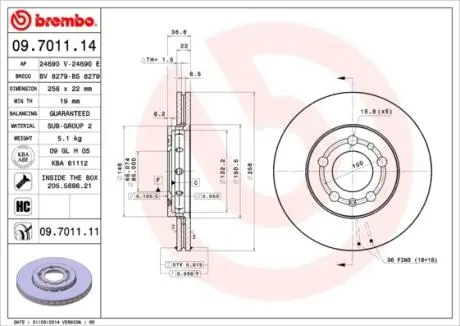 09701114 Диск гальмівний BREMBO підбір по vin на Brocar