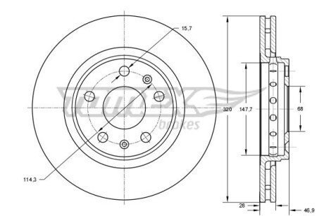 TX7353 TARCZA HAMULC. RENAULT LAGUNA 08- PRZÓD TOMEX підбір по vin на Brocar