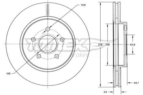 TX7227 TARCZA HAMULC. FORD TOURNEO CONNECT 02- TOMEX підбір по vin на Brocar