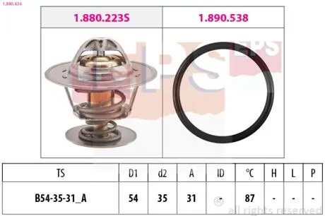 1880434 Термостат (Made in Italy!) 87°C 1,4-1,8 AUDI 80A6 2 -97 SEAT FORD EPS підбір по vin на Brocar