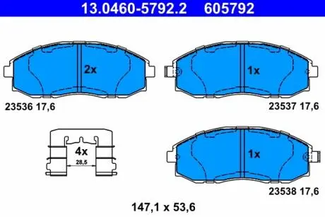 13046057922 Гальмівні колодки передн. (з пластинами) HYUNDAI H-1, H-1 / STAREX, H100 ATE підбір по vin на Brocar