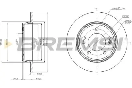 CD8193S Гальмівний диск зад. Hyundai Elantra/i 30/Kia Ceed/Soul II 11- (262x10) BREMSI підбір по vin на Brocar