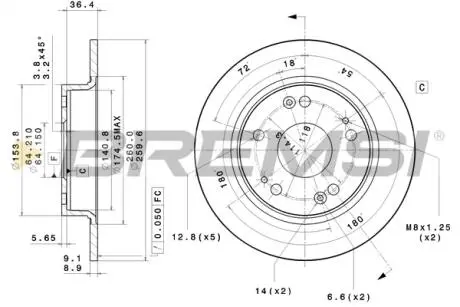 CD7558S Тормозной диск зад. Civic VIII 05- (260x9) BREMSI подбор по vin на Brocar