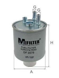 DF3578 Фильтр топливный Kangoo 1.5dCi 10.07- (+датч.воды нижн) M-FILTER підбір по vin на Brocar