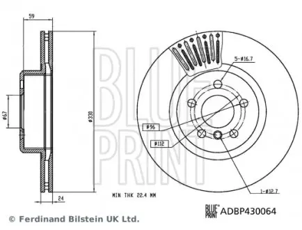 ADBP430064 Гальмівний диск BLUE PRINT підбір по vin на Brocar