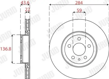 563273JC Диск тормозной (передний) Fiat Doblo 10- (284x22) JURID подбор по vin на Brocar