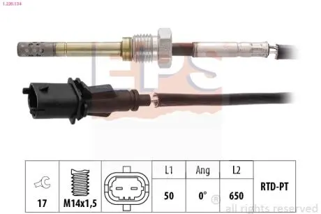 1220134 Датчик температури випускних газів PSA Nemo 1.3HDi 16-/Bipper 1.3HDi 15-/Fiat 500L/500X 1.3D 12-/Fiorino 1.3D 09- EPS підбір по vin на Brocar