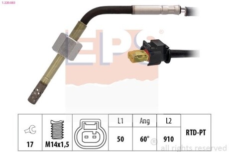 1220083 Датчик температуры выпускных газов MB A (W176)/ E (W212, S212)/ GLA (X156) EPS подбор по vin на Brocar