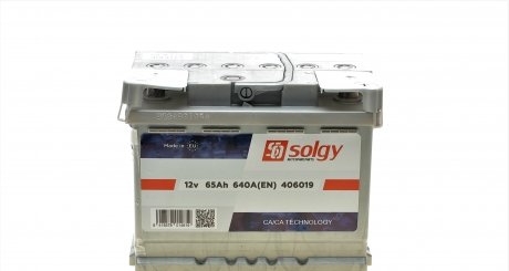 406019 Аккумуляторная батарея 65Ah/640A (242x175x190/+R) SOLGY подбор по vin на Brocar