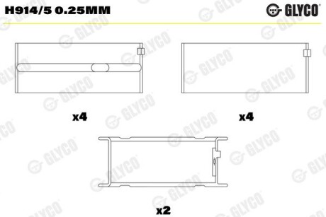 H9145025MM Вкладиші корінні GLYCO підбір по vin на Brocar