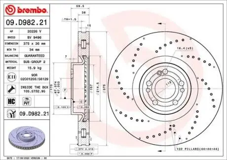 09D98221 Гальмівний диск BREMBO підбір по vin на Brocar