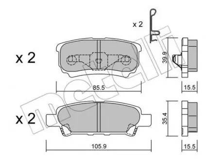 2207370 Колодки гальмівні (задні) Mitsubishi Outlander/Lancer 03-/Jeep Compass/Patriot/Dodge Avenger 06- METELLI підбір по vin на Brocar