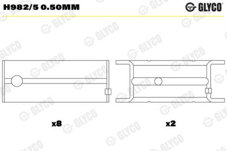 H9825050MM Вкладыши коренные GLYCO подбор по vin на Brocar