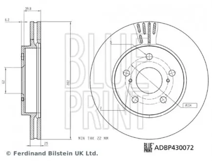 ADBP430072 TARCZA HAM. TOYOTA P. COROLLA 1,2-2,0 18- BLUE PRINT подбор по vin на Brocar