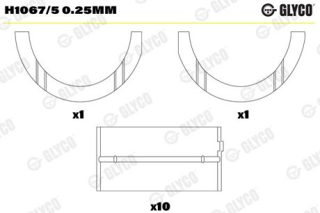 H10675025MM Вкладыши коренные (к-кт) GLYCO подбор по vin на Brocar