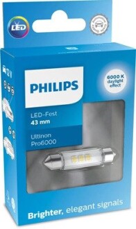 11866CU60X1 Автолампа Philips 11866CU60X1 Ultinon Pro6000 SV8,5 прозрачная PHILIPS подбор по vin на Brocar