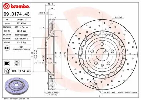 09D17443 Гальмівний диск BREMBO подбор по vin на Brocar