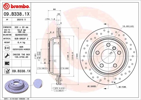 09B3381X TARCZA HAMULC. BMW 3 F30 11- TYŁ BREMBO подбор по vin на Brocar