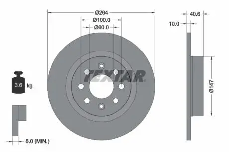 92145900 Tarcza ham.tylna 264x10x40,5x4 TEXTAR підбір по vin на Brocar