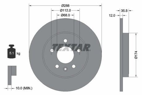 92137000 Tarcza hamul.tylna 288x12x36x5 TEXTAR підбір по vin на Brocar