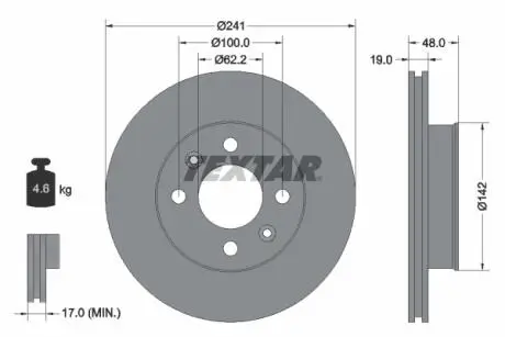 92134100 Tarcza hamulcowa 241x19x47.8w. TEXTAR підбір по vin на Brocar