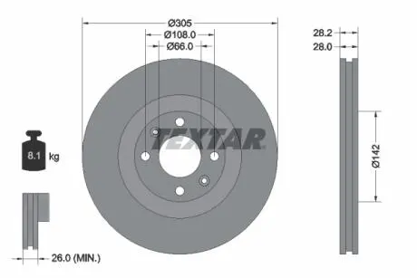 92097100 Tarcza hamulcowa 305x28x28.2w TEXTAR підбір по vin на Brocar
