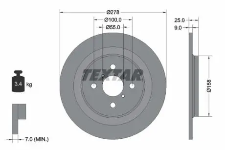92161900 Гальмівний диск 92161900 TEXTAR TEXTAR підбір по vin на Brocar