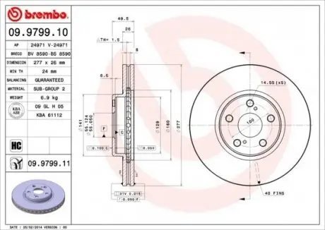 09979910 Диск гальмівний BREMBO підбір по vin на Brocar