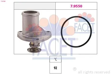 78188 Термостат Opel Ascona C / Kadett E / Omega A / Vectra A 1.8-2.0 82-02 (92C) з прокладкою FACET підбір по vin на Brocar