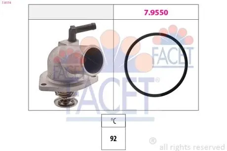 78174 Термостат Opel Combo/Astra G/Vectra B, C 1.4-1.6i 95- (92C) з корпусом FACET підбір по vin на Brocar
