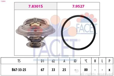 78301 Термостат BMW 3 (E30/E36)/5 (E34)/7 (E23/E32)/MB (W123) 82- (79 C) FACET підбір по vin на Brocar