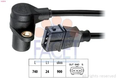 90214 Датчик положения коленвала Audi A6/A8 / VW Passat 2.3-2.8 i 95-> FACET подбор по vin на Brocar