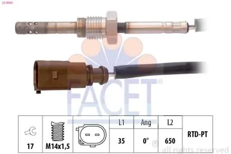 220065 Датчик температури ОГ VW T5 2.5 D 03-09 (перед каталізатором) FACET підбір по vin на Brocar