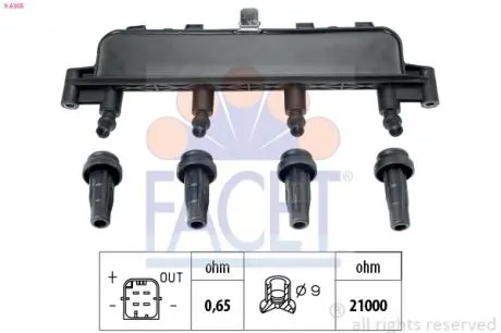 96305 Котушка запалювання BERLINGO/C2/C3 I/C3/P206/P307 1.1-1.6 93- FACET підбір по vin на Brocar