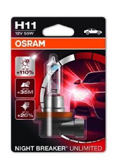 64211NBU01B Автолампа Osram 64211NBU-01B Night Breaker Unlimited H11 PGJ19-2 55 W прозоро-блакитна OSRAM підбір по vin на Brocar