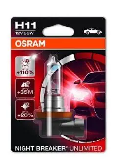 64211NBU01B Автолампа Osram 64211NBU-01B Night Breaker Unlimited H11 PGJ19-2 55 W прозоро-блакитна OSRAM підбір по vin на Brocar