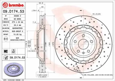 09D17453 TARCZA HAMULC. AUDI A3 RS3 QUATTRO 16- PRZÓD BREMBO підбір по vin на Brocar