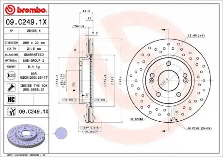 09C2491X Гальмівні диски BREMBO підбір по vin на Brocar