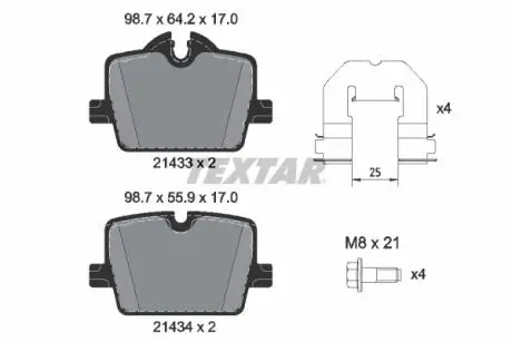 2143301 Колодки гальмівні (задні) BMW 3 (G20/G21/G80/G81)/Z4 (G29) 18-/4 (G22/G82) 20-(з датчиком) (Trw) Q+ TEXTAR підбір по vin на Brocar